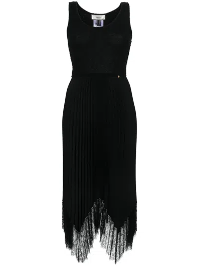 Nissa Pleated-skirt Midi Dress In Black