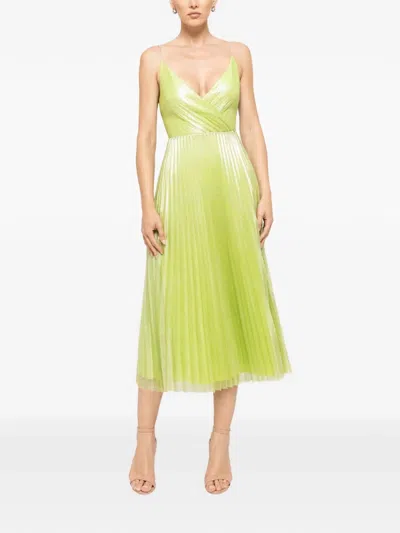 Nissa Pleated Tulle Midi Dress In Green