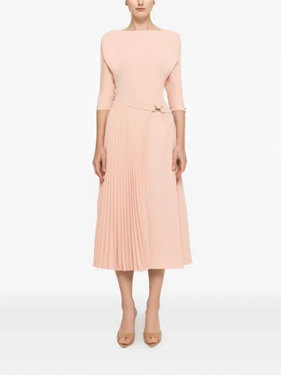 Nissa Pleated-panel Buckled-waist Midi Dress In Pink