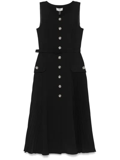 Nissa Plissé-details Midi Dress In 黑色