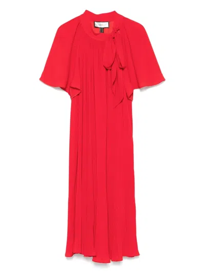 Nissa Plissé Midi Dress In 红色