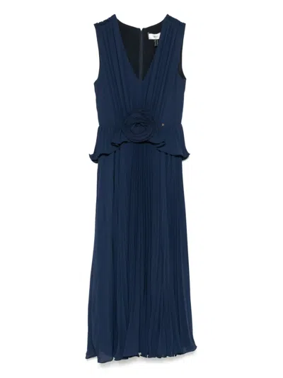 Nissa Plissé Midi Dress In Blue