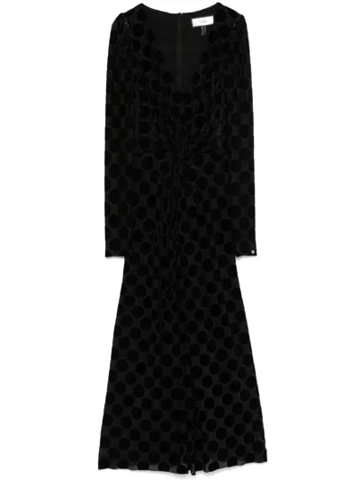 Nissa Polka-dot Midi Dress In Black