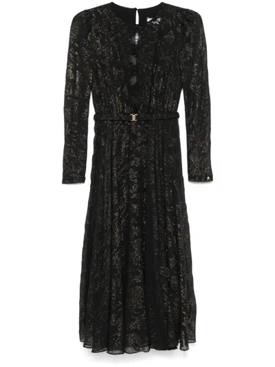 Nissa Polka Dot Tulle Midi Dress In Black