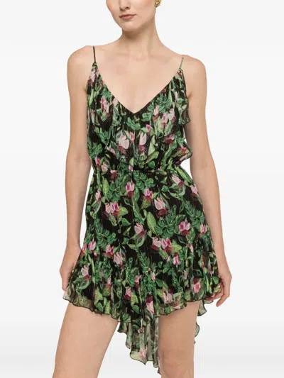 Nissa Printed Chiffon Asymmetric Mini Dress In Multi