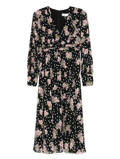 Nissa Printed Midi Dress In Black