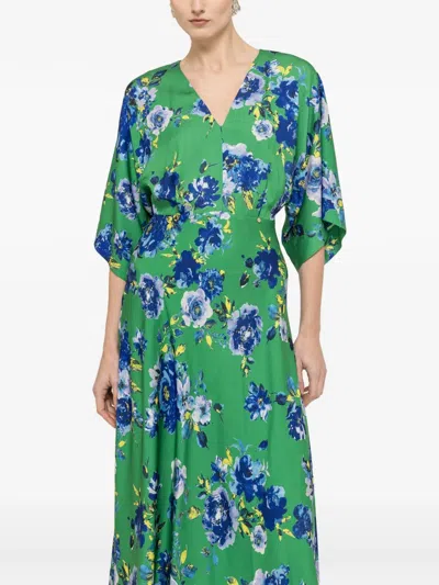 Nissa Printed Midi Dress In Green