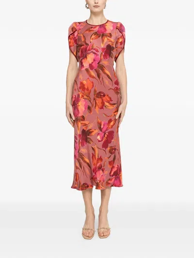 Nissa Printed Midi Dress In Pink