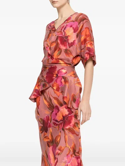 Nissa Printed Midi Skirt In Pink