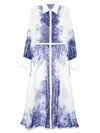 Nissa Printed Organza Midi Dress In 白色