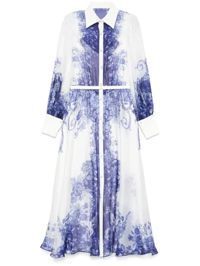 Nissa Printed Organza Midi Dress In 白色
