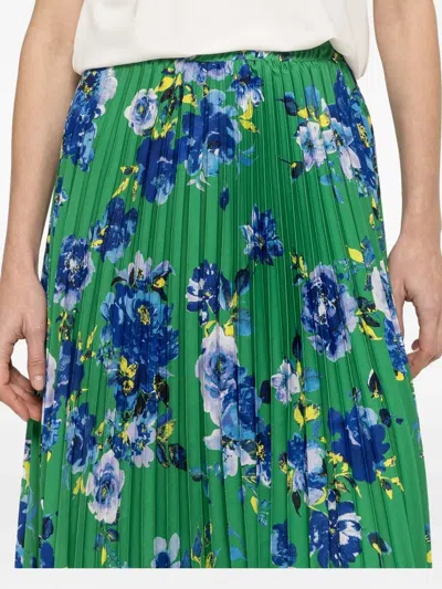 Nissa Printed Pleated Midi Skirt In Green