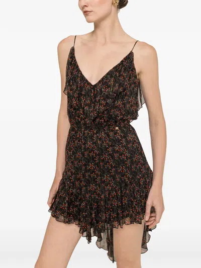 Nissa Printed Silk Asymmetric Mini Dress In Brown