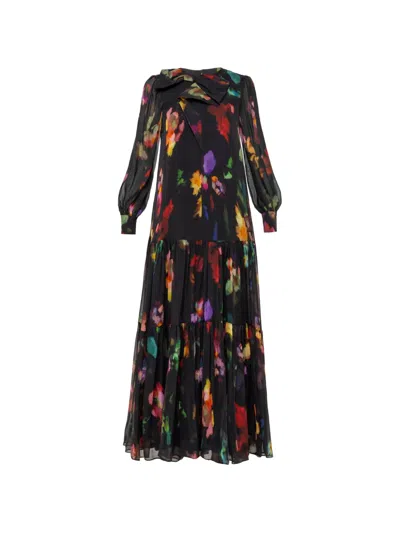 Nissa Printed Silk Maxi Dress In Transparent