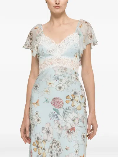 Nissa Printed Silk Midi Dress In Blue