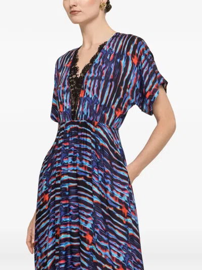 Nissa Printed Viscose Midi Dress In Blue