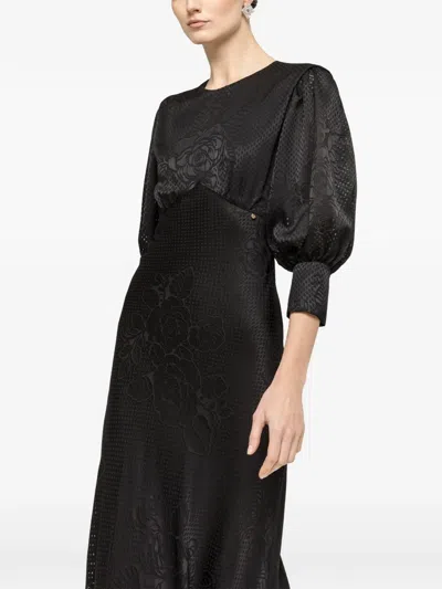 Nissa Puff-sleeve Midi Dress In Black