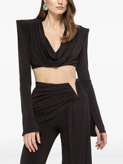 Nissa Rhinestone-embellished Crop Top In Black