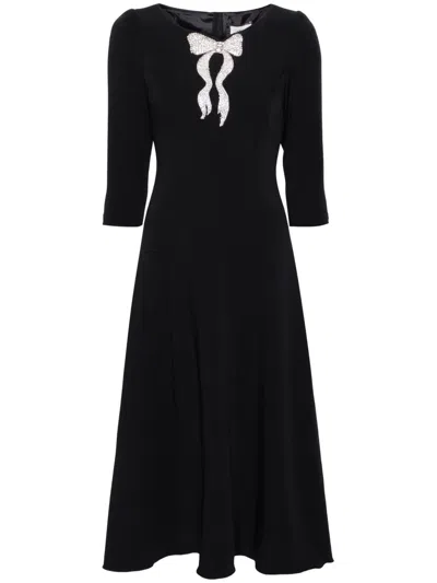 Nissa Rhinestoned Crepe Midi Dress In Black