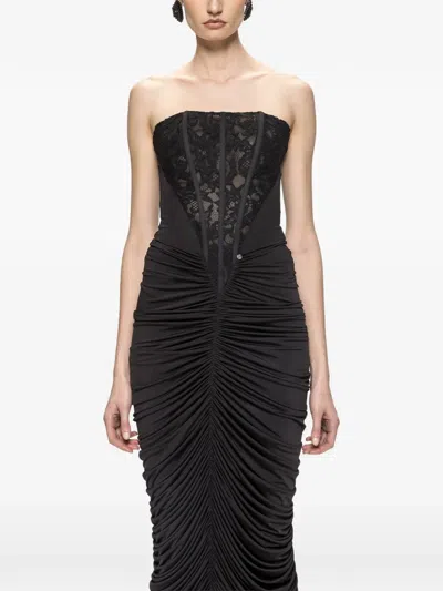 Nissa Ruched Bodycon Corset Dress In Black