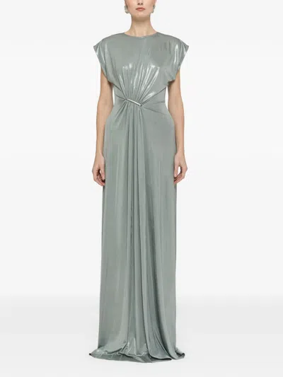 Nissa Ruched Metallic Maxi Dress In Gray