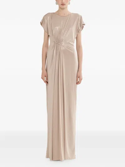 Nissa Ruched Metallic Maxi Dress In Neutral