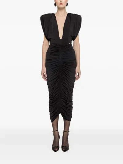 Nissa Ruched Midi Dress In Black