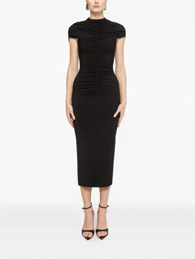 Nissa Ruched Midi Dress In Black