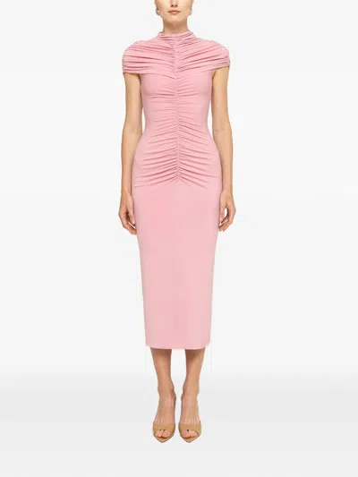 Nissa Ruched Midi Dress In Pink