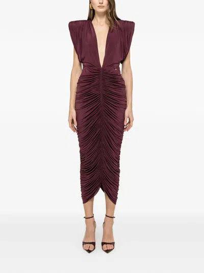 Nissa Ruched Midi Dress In Purple