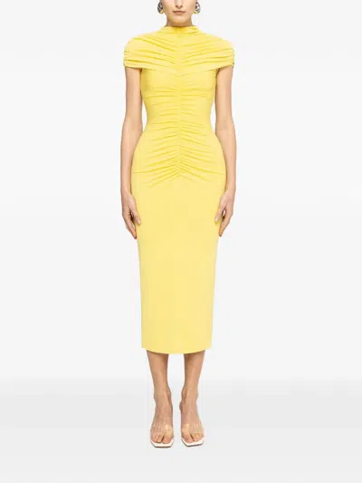 Nissa Ruched Midi Dress In Yellow