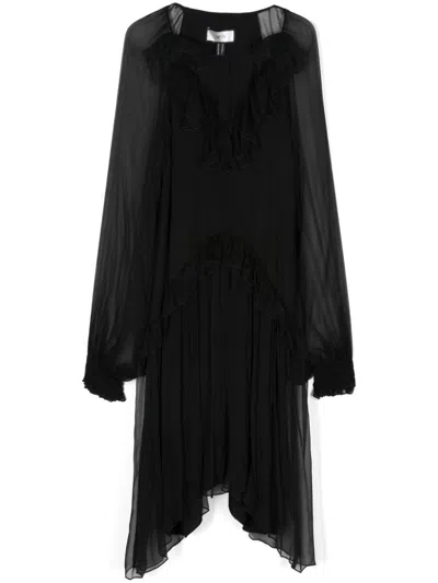 Nissa Ruffle-detail Midi Dress In Black