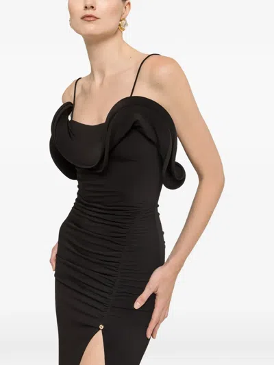Nissa Ruffled Backless Maxi Dress In Black