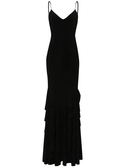 Nissa Ruffled Textured Maxi Dress In 黑色