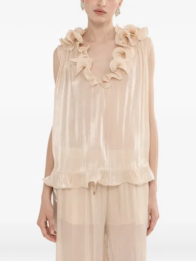 Nissa Ruffled Chiffon Top In Neutral