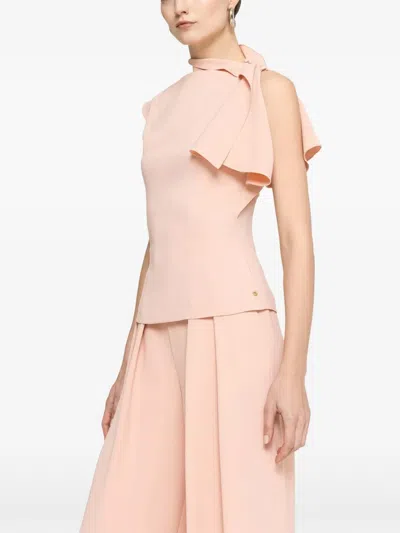 Nissa Ruffled High-neck Top In Pink