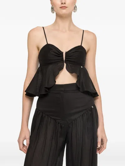 Nissa Ruffled Lyocell Crop Top In Black