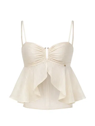 Nissa Ruffled Lyocell Crop Top In White