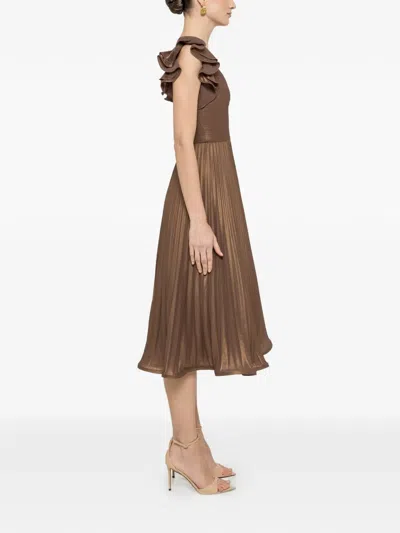 Nissa Ruffled Pleated Midi Dress In Burgundy