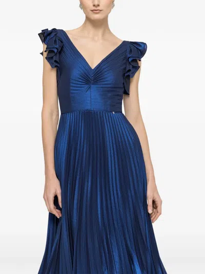 Nissa Ruffled Pleated Midi Dress In Blue