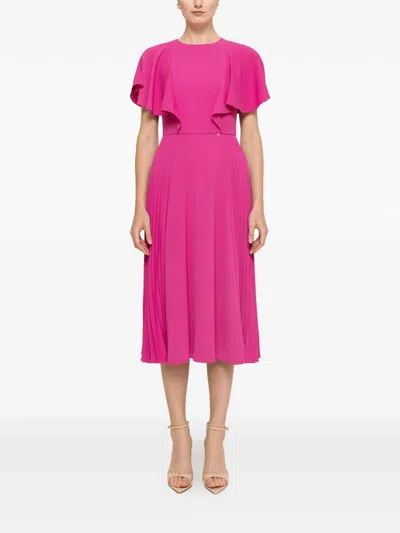Nissa Ruffled Pleated Midi Dress In Pink