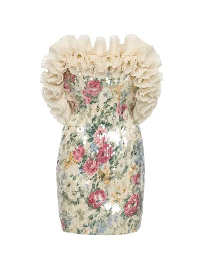 Nissa Ruffled Sequin-embellished Mini Dress In Multi