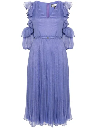 Nissa Ruffled Silk Midi Dress In Purple