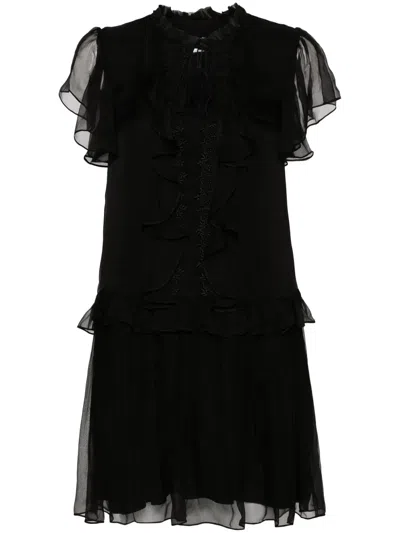 Nissa Ruffled Silk Mini Dress In Black