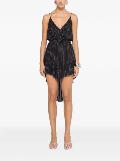 Nissa Ruffle-trim Viscose Mini Dress In Black
