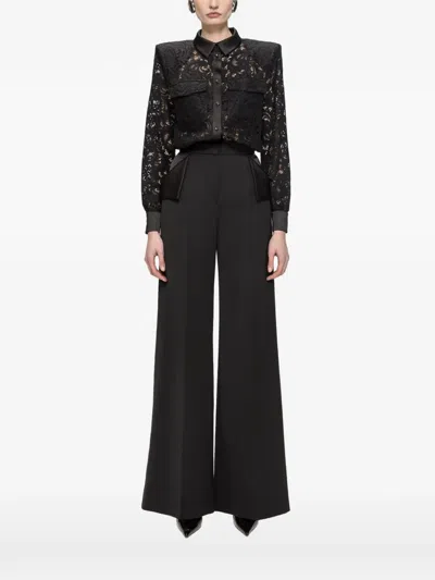 Nissa Satin Collar Lace Top In Black