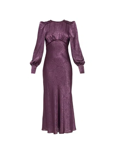 Nissa Satin Effect Viscose Midi Dress In Purple