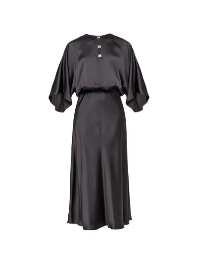 Nissa Satin Midi Dress In Black