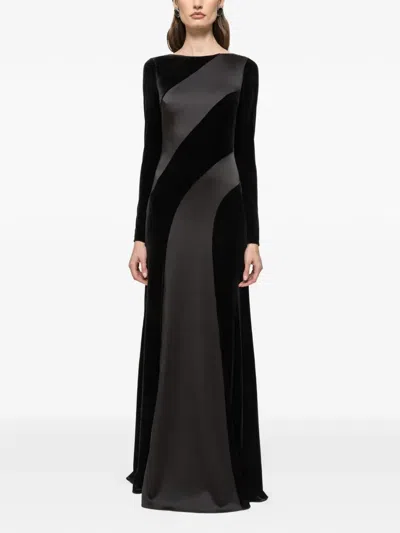 Nissa Satin Velvet Maxi Dress In Black