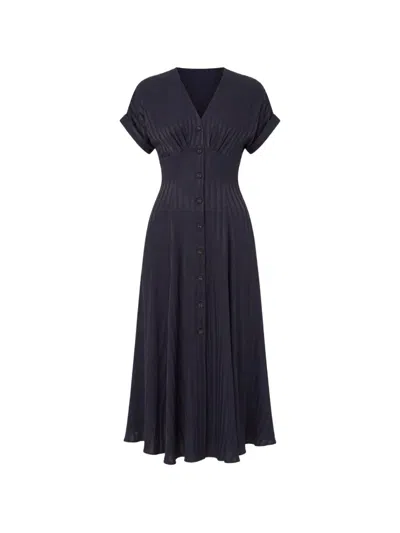 Nissa Satin Viscose Midi Dress In Blue